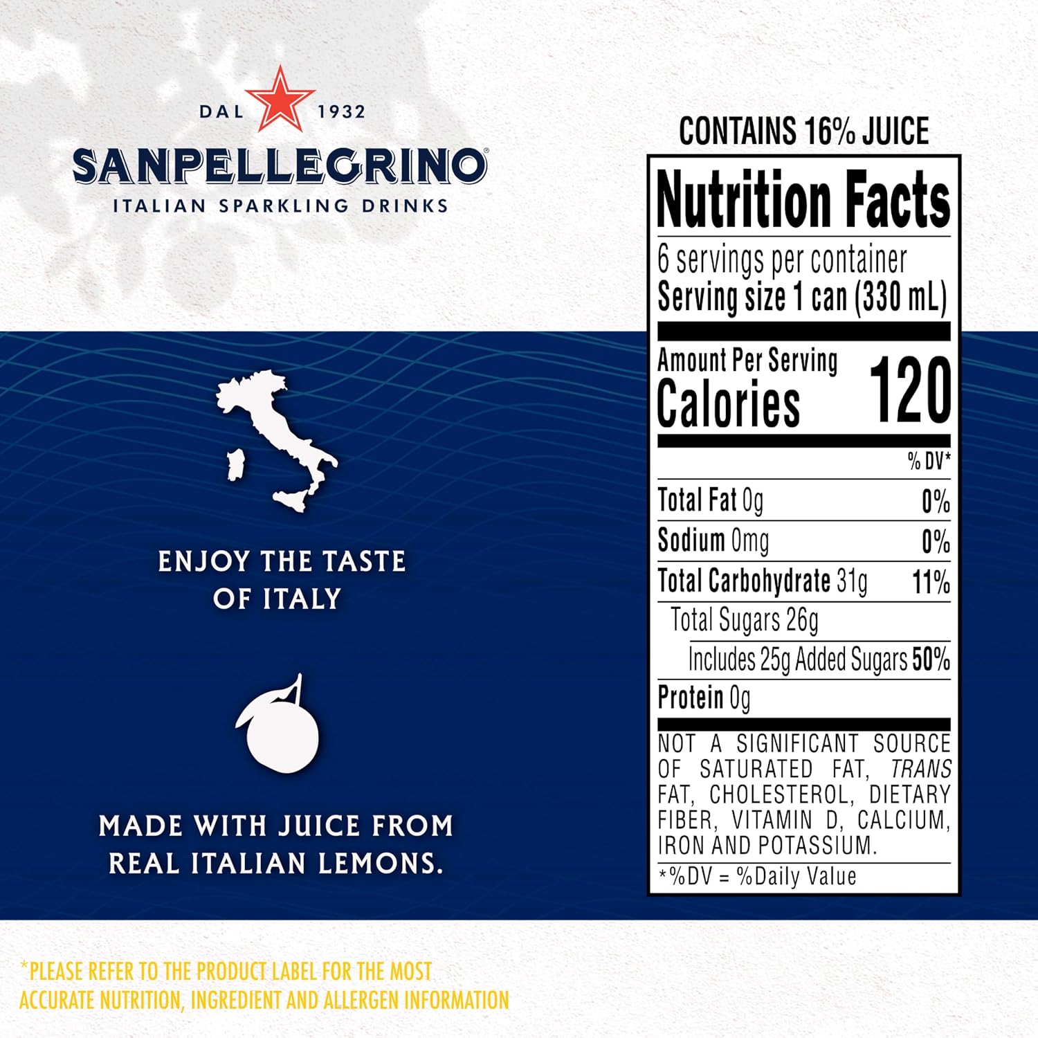 Sanpellegrino Italian Sparkling Drink Limonata, Sparkling Lemon Beverage, 6 Pack Of Cans 11.15 fl oz