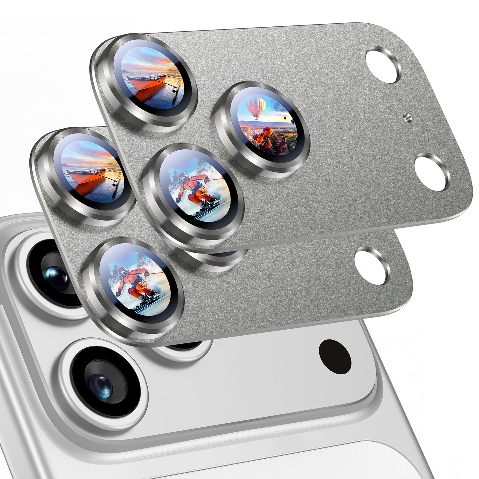 Uyiton Compatible with iPhone 17 Camera Lens Protector - [Not Easy to Break][Strong Adsorption][Case-Friendly] Metal Tempered Glass Rear Camera Screen Cover - Black