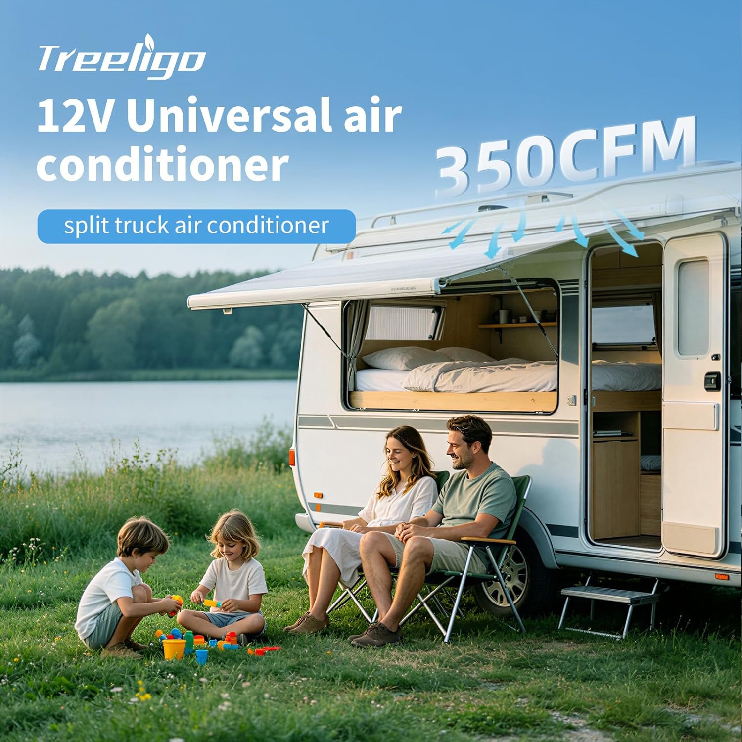 Treeligo 12V Truck Cab Air Conditioner 12000BTU, Mini Split 12 Volt DC Electric Split ac Unit, 45dB Low Noise, Fast Cooling AC Unit Universal dc Air Conditioning for semi trucks RV Camper