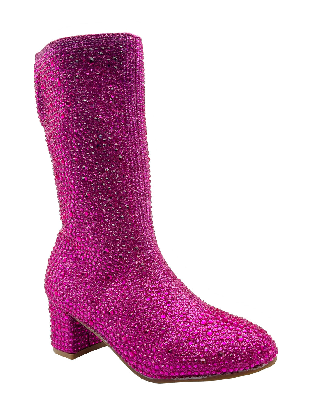 ABSOLEX Girl's Rhinestone Round Toe Knee High Chunky Low Heel Boot
