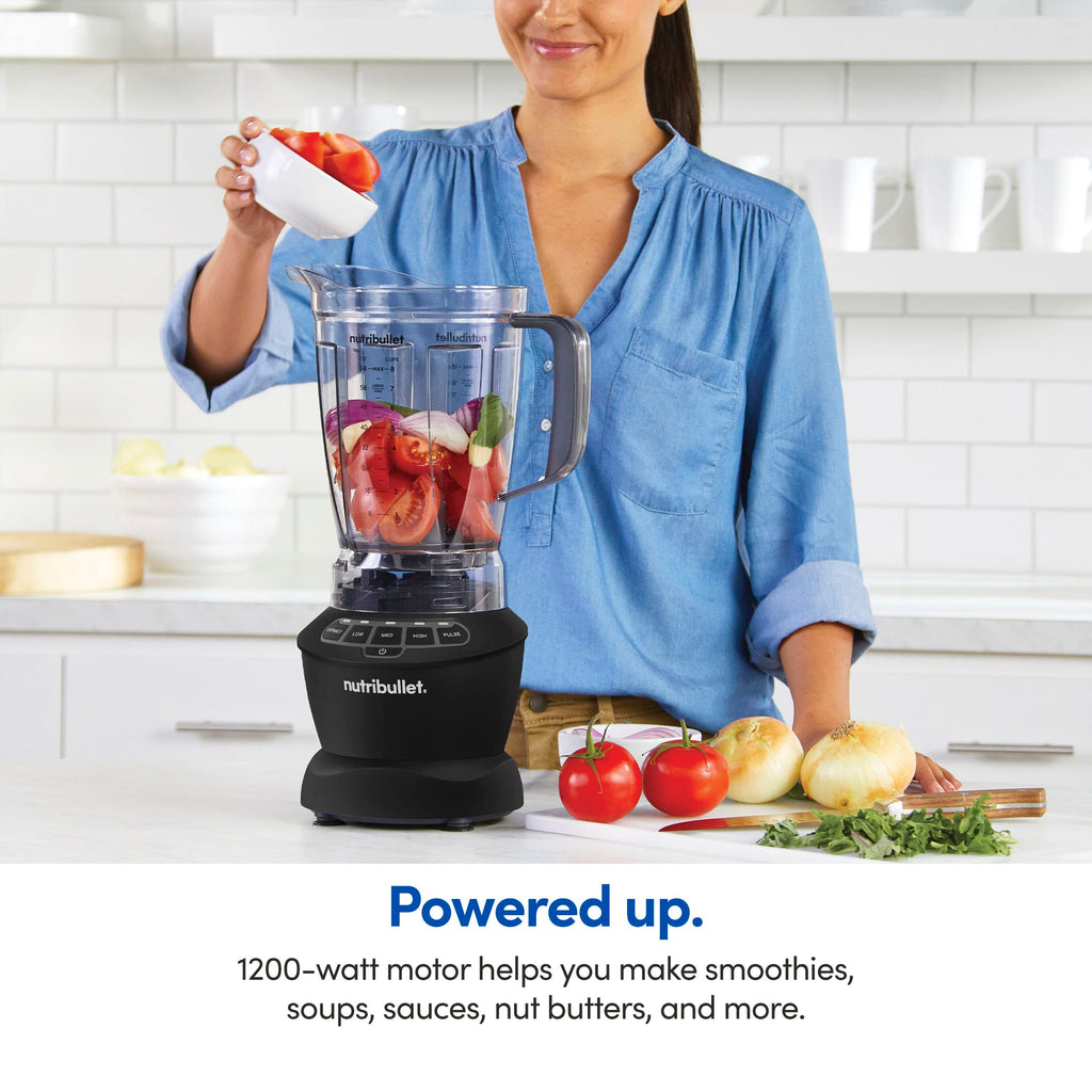 nutribullet Full-Size Blender Combo, Single-Serve & Large Capacity, 1200W, 64oz Pitcher, 32oz Cup, Extractor Blade, 3-Speed, Pulse, Smoothies, Soups, Sauces, Easy Cleaning, Matte Black, NBF50500AK