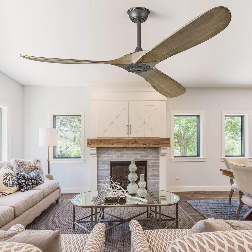 ABZ Ceiling Fans without Lights - 52 Inch Modern Ceiling Fans no Lights with Remote Control, Black 3 Blade Solid Wood Indoor Outdoor Ceiling Fans for Patios Living Room Bedroom