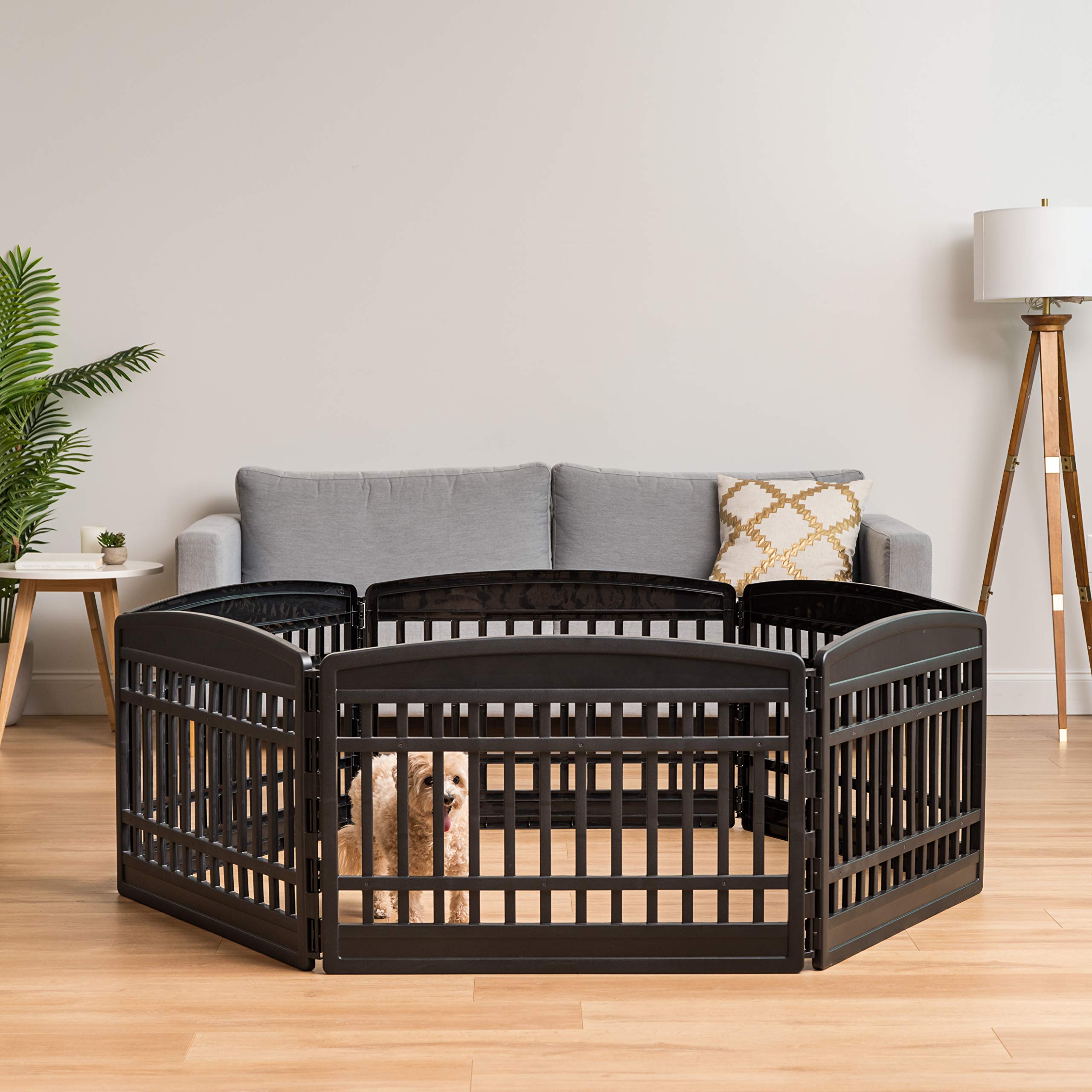 IRIS USA Dog Playpen 24" 4-Panel Puppy Playpen, 35 x 35 x 24, Dog Playpen, Dog Play Pen Indoors, Pet Fence, Puppies/Small Dogs, Black
