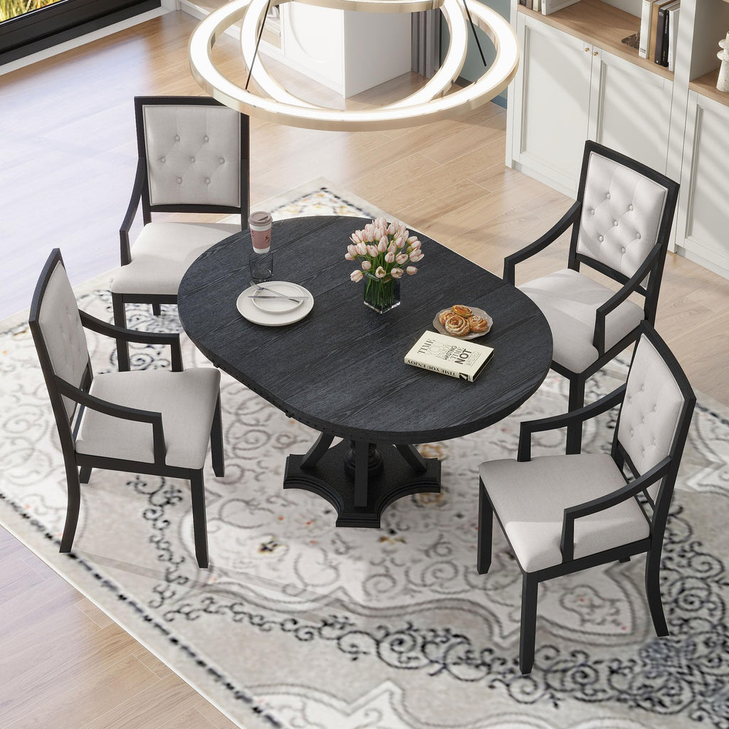 LUMISOL 5-Piece Dining Table Set for 4, Farmhouse Round Kitchen Table Set with Special Shaped Legs and 4 Upholstered Chairs for Kitchen, Dining Room, Small Space, Antique Blue