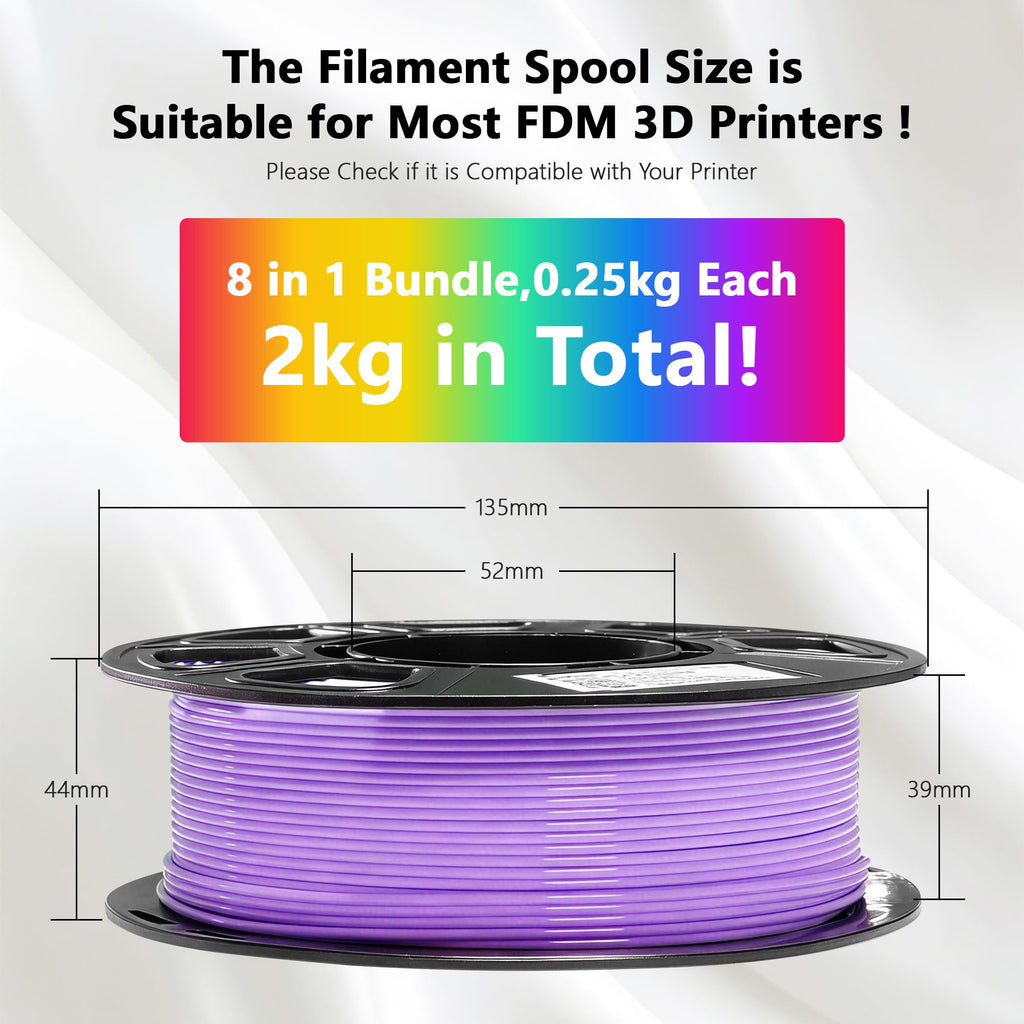 1.75mm PLA 3D Printer Filament Bundle: Glow in Dark Green/Blue/Purple/Rainbow, One Spool Clear Multi Colored, Each Spool 250g, Total 1.25Kg 3D Printing Material, 250g x 5 Spools Glow in Dark PLA
