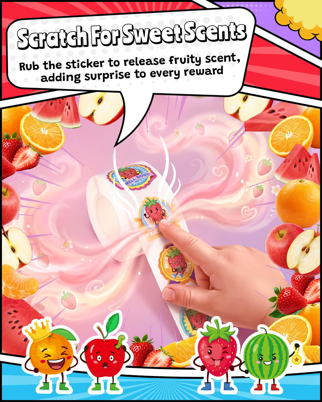 HORIECHALY 3 Rolls Scratch and Sniff Stickers for Kids, 600PCS Smelly Scented Stickers, Kid's Reward Sticker, Classroom Teacher Must Haves, School Supplies Incentives Christmas Children‘s Gift-1.57''