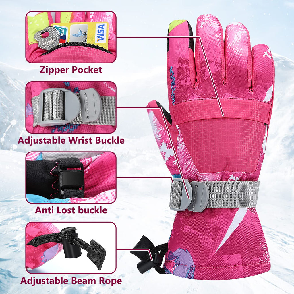 Ski Gloves,Snow Gloves Waterproof Winter Warm Cold Weather Touchscreen Gloves for Parent& Child Kids Skiing,Snowboarding
