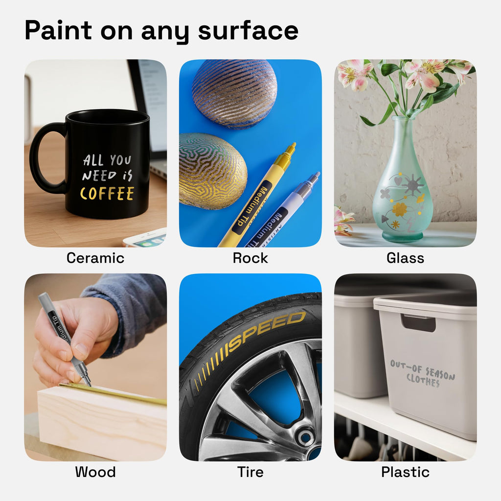 ARTISTRO 2 Black Permanent Marker - Waterproof Markers for Tire, Fabric, Rocks, Glass, Ceramic, Wood, Paper - Oil Based Paint Pens - Medium Tip 3mm