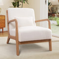 ANJ Mid Century Modern Accent Chair, Comfy Fabric Living Room Chairs with Solid Wood Frame, Lounge Reading Armchair, Easy Assembly, Beige