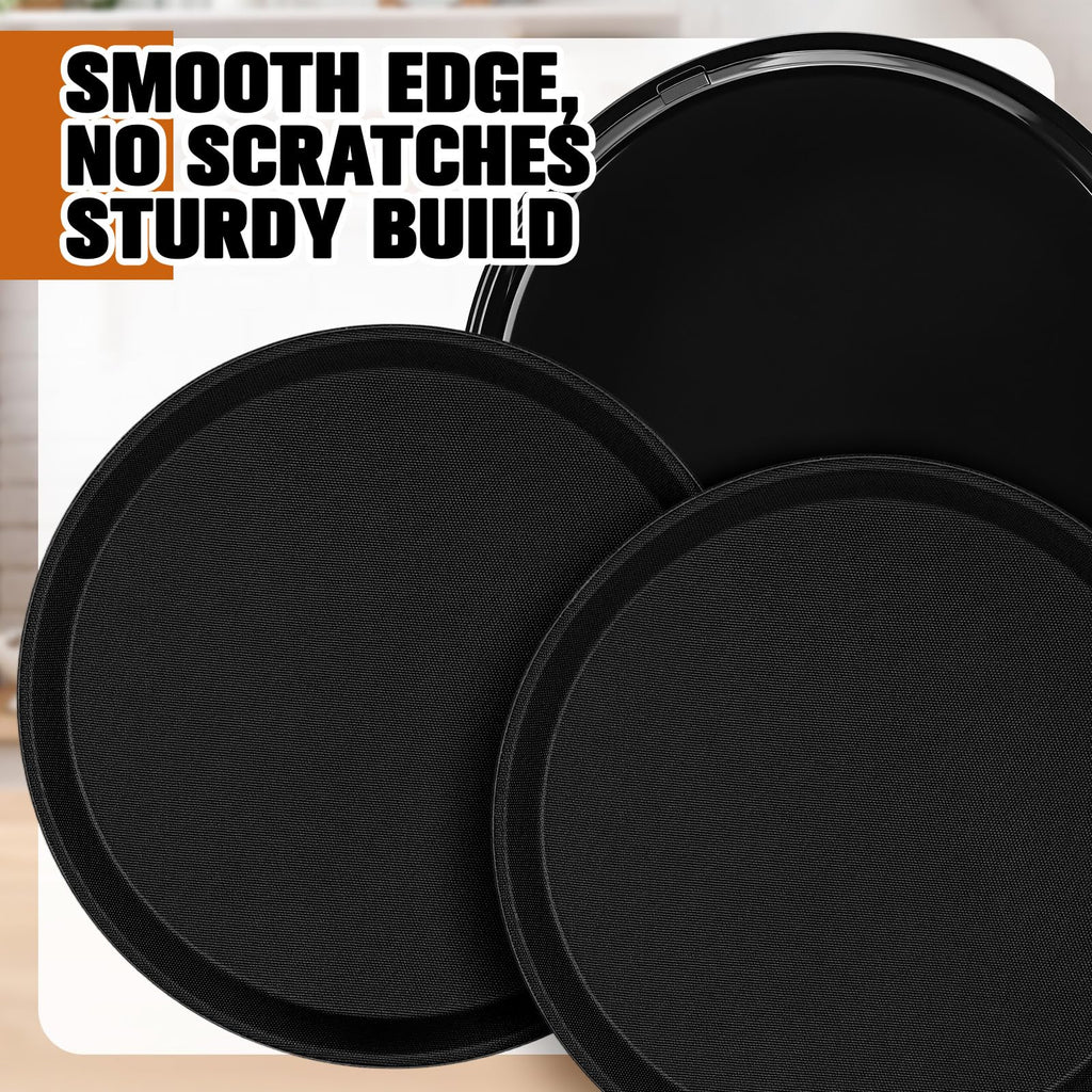 Zopeal 2 Pieces Black Round Restaurant Serving Tray, Plastic Non Slip Surface Food Meals Server Tray with Raised Edges for Home, Kitchen, Restaurant, Cafeteria, Bar (11")