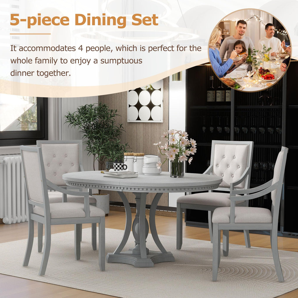 LUMISOL 5-Piece Dining Table Set for 4, Farmhouse Round Kitchen Table Set with Special Shaped Legs and 4 Upholstered Chairs for Kitchen, Dining Room, Small Space, Antique Blue