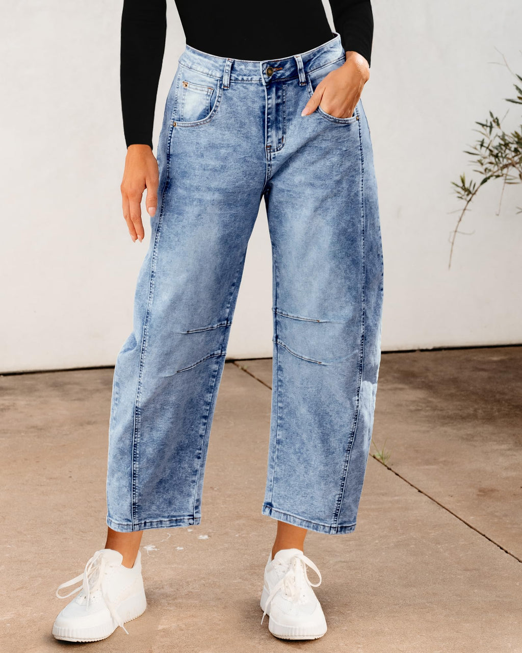 Utyful Barrel Jeans Women Cropped Baggy Trendy High Waisted Distressed Loose Stretch Denim Trouser Jeans with Pockets