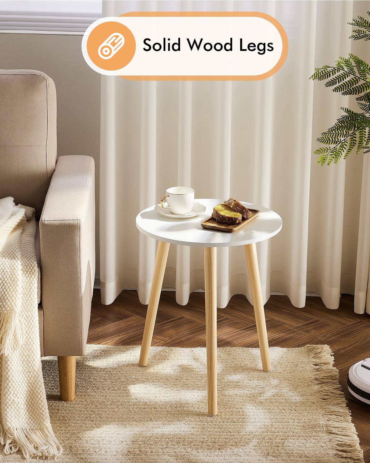 Apicizon Black Round Side Table, Black End Table Bedside Table Nursery with Wood Legs, Nightstand for Living Room, Bedroom, 16.5 x 20.5 Inches