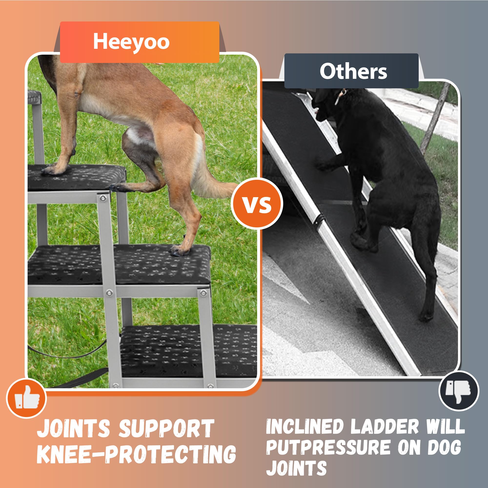 Dog Stairs for Car - Foldable Dog Ramps for Large Dogs with Non Slip Surface, Portable Dog Steps for Cars and SUV, Truck, Support Up to 200 Lbs