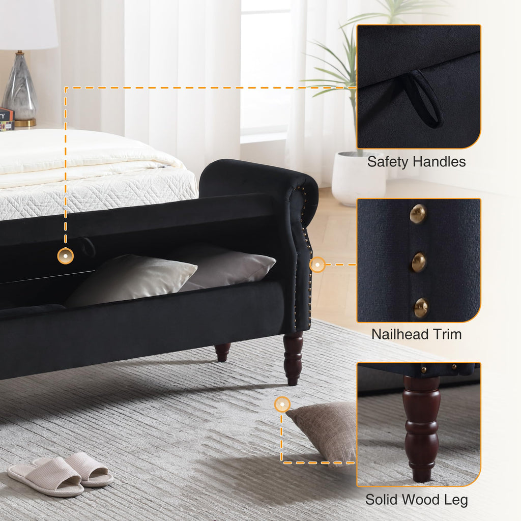 Storage Bench for Bedroom, 67" End of Bed Bench King Size, Velvet Bedroom Bench with Storage, Upholstered Tufted Storage Ottoman Benches with Arms for Bedroom, Entryway, Living Room, Beige