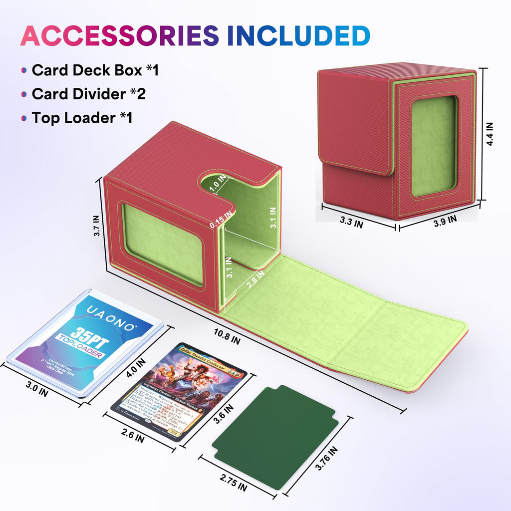 UAONO 4 Pack MTG Commander Deck Box, Independent Commander Display, Fits 400 Double-Sleeved Cards, Magnetic Deck Case for Magic the Gathering TCG, 8 Dividers & 4 Top Loaders (4 Color)