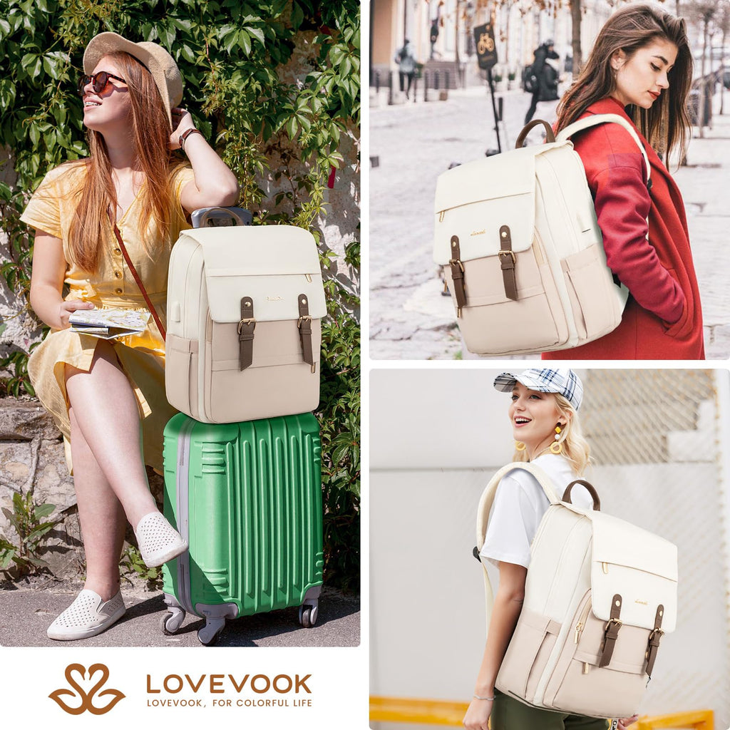 LOVEVOOK Laptop Backpack for Women, 15.6 Inch Vintage Travel Backpack Purse – Airline Approved Large Computer Bag, Lightweight for Nurse Teacher