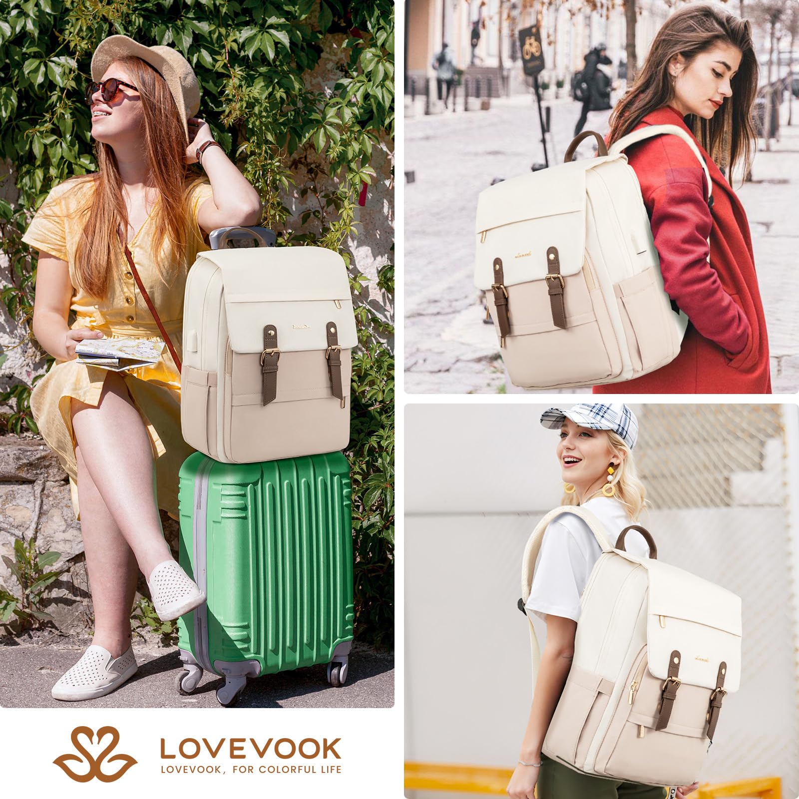 LOVEVOOK Laptop Backpack for Women, 15.6 Inch Vintage Travel Backpack Purse – Airline Approved Large Computer Bag, Lightweight for Nurse Teacher