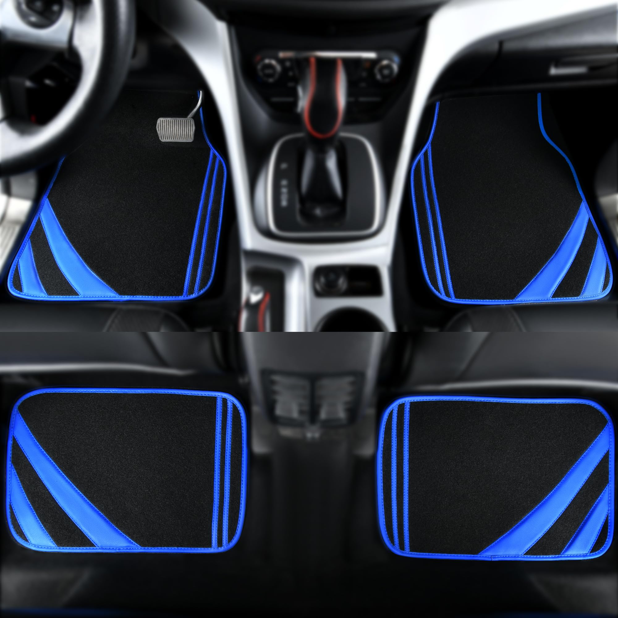 CAR PASS Car Seat Covers Full Set for Women Girls with Waterproof Car Floor Mats,Anti-Slip Leather Steering Wheel Cover,Universal Fit for SUVs,Vans,Trucks,Sedans,Cars (Combo Set,Black & Pink)