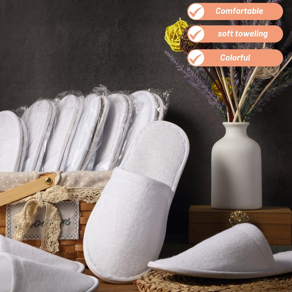 Geyoga 24 Pairs Disposable Slippers for Guests Bulk 2 Size Cotton Soft Spa Hotel House Slippers for Women Men Wedding Party Shoeless Home Indoor Travel