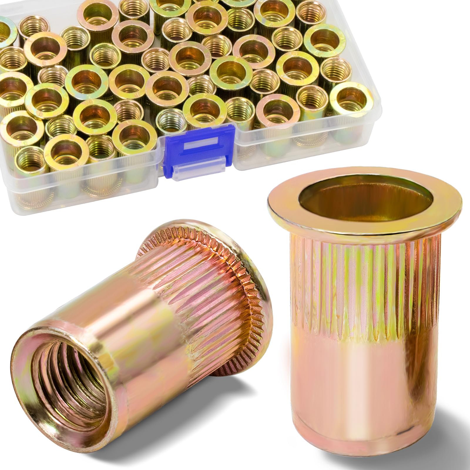 1/2''-13 UNC Rivet Nut, 10Pcs 304 Stainless Steel Flat Head Rivnut Threaded Insert Nutsert