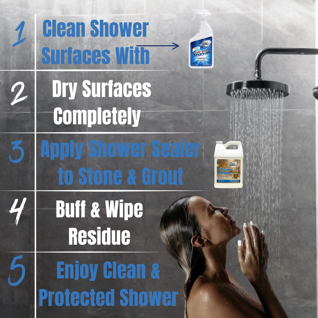 Natural Stone and Grout Penetrating Shower Sealer. Marble, Granite Travertine, Limestone. Protects Making Them Easy to Clean. Works Also on Grout in Tile, Ceramic, and Porcelain. 1-Quart