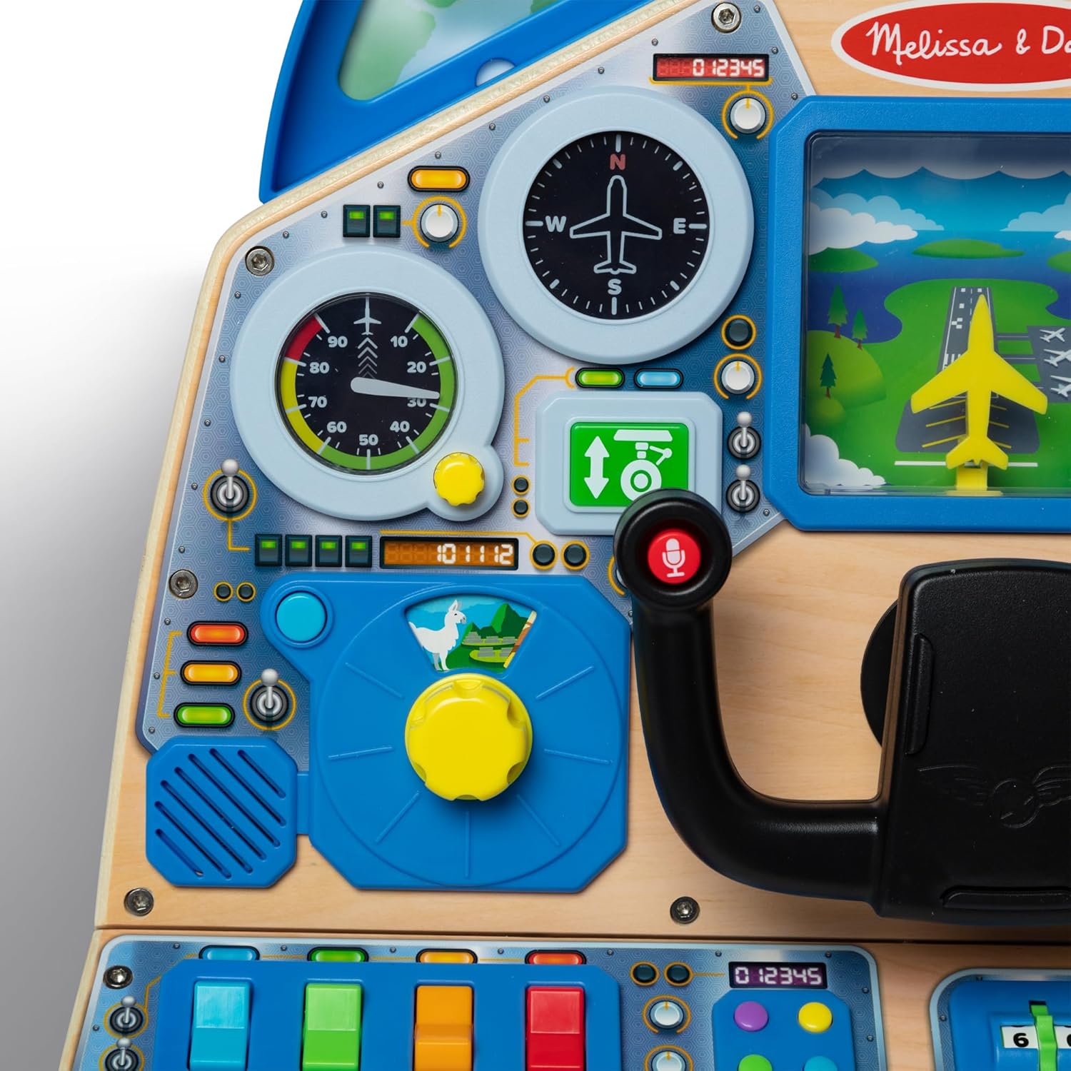 Melissa & Doug Jet Pilot Interactive Dashboard Wooden Toy for Boys and Girls Ages 3+ Cockpit Steering Wheel Pretend to Fly Experience, Fidget Buttons - FSC Certified