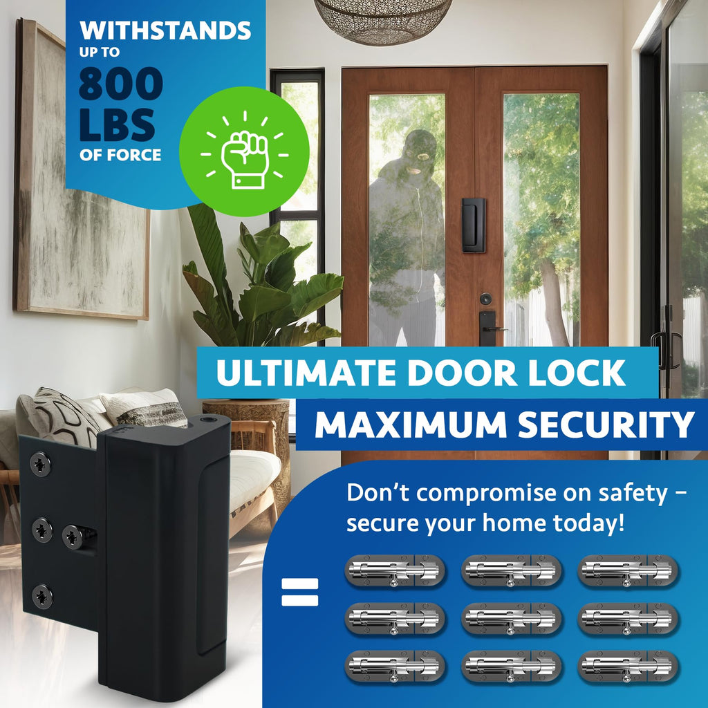Dwell+Good Door Locks (2-Pack) - Easy To Install Aluminum Home Security Door Locks for Front Door - Child Proof Door Lock for Kids Safety - Withstand 800 lb of Force & Tamper Proof Top Door Lock Latch