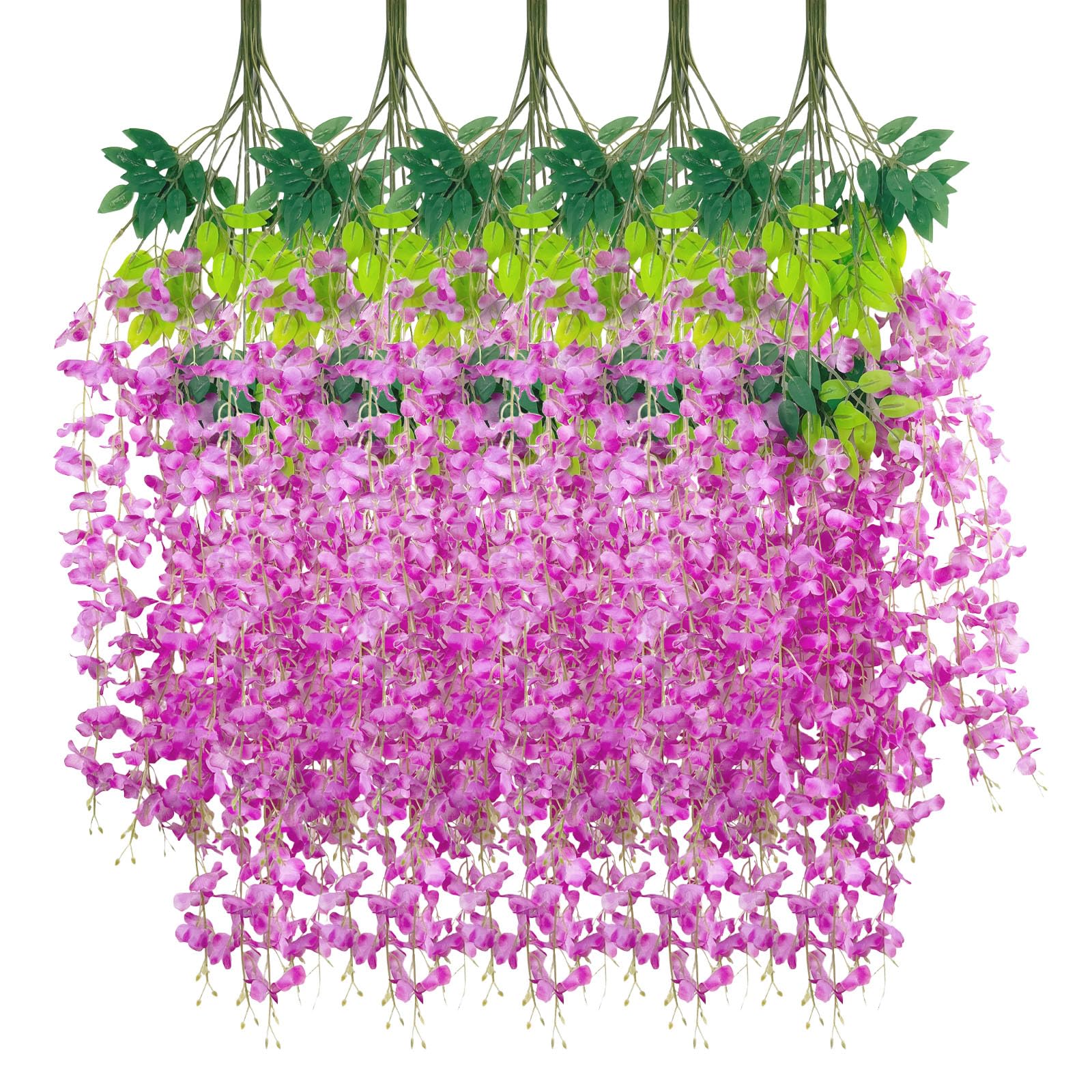 5 Pack Pink Wisteria Hanging Flowers Garland, 3.77 Feet Artificial Flower Vines, Fake Wisteria, Artificial Vines Hanging Garland for Backdrop Outdoor Yard Garden Decor