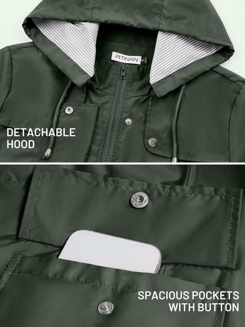 PITINAN Rain Jackets For Women Waterproof Rain Coats with Hood Lightweight Windbreaker Outdoor Womens Raincoats