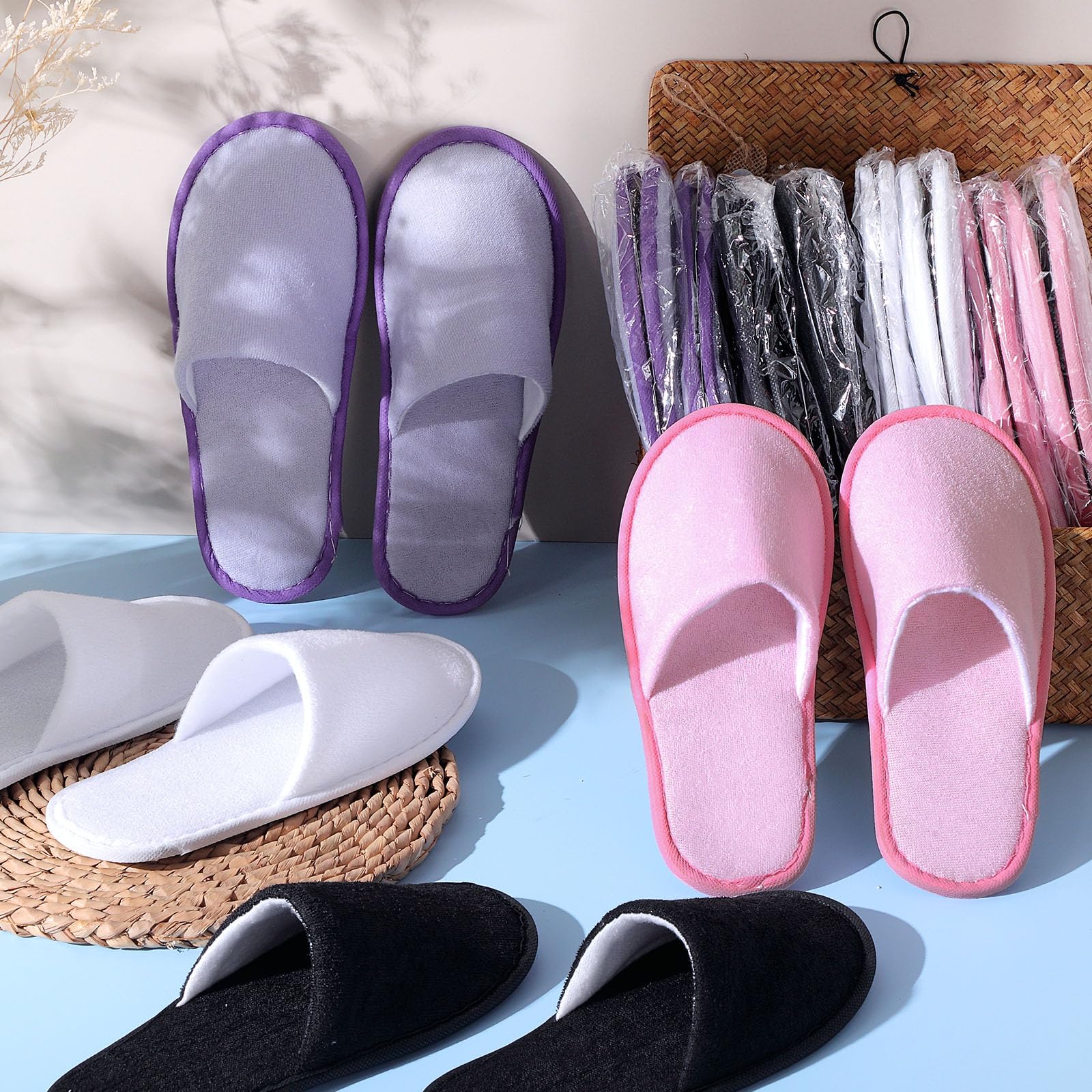 Geyoga 24 Pairs Disposable Slippers for Guests Bulk 2 Size Cotton Soft Spa Hotel House Slippers for Women Men Wedding Party Shoeless Home Indoor Travel