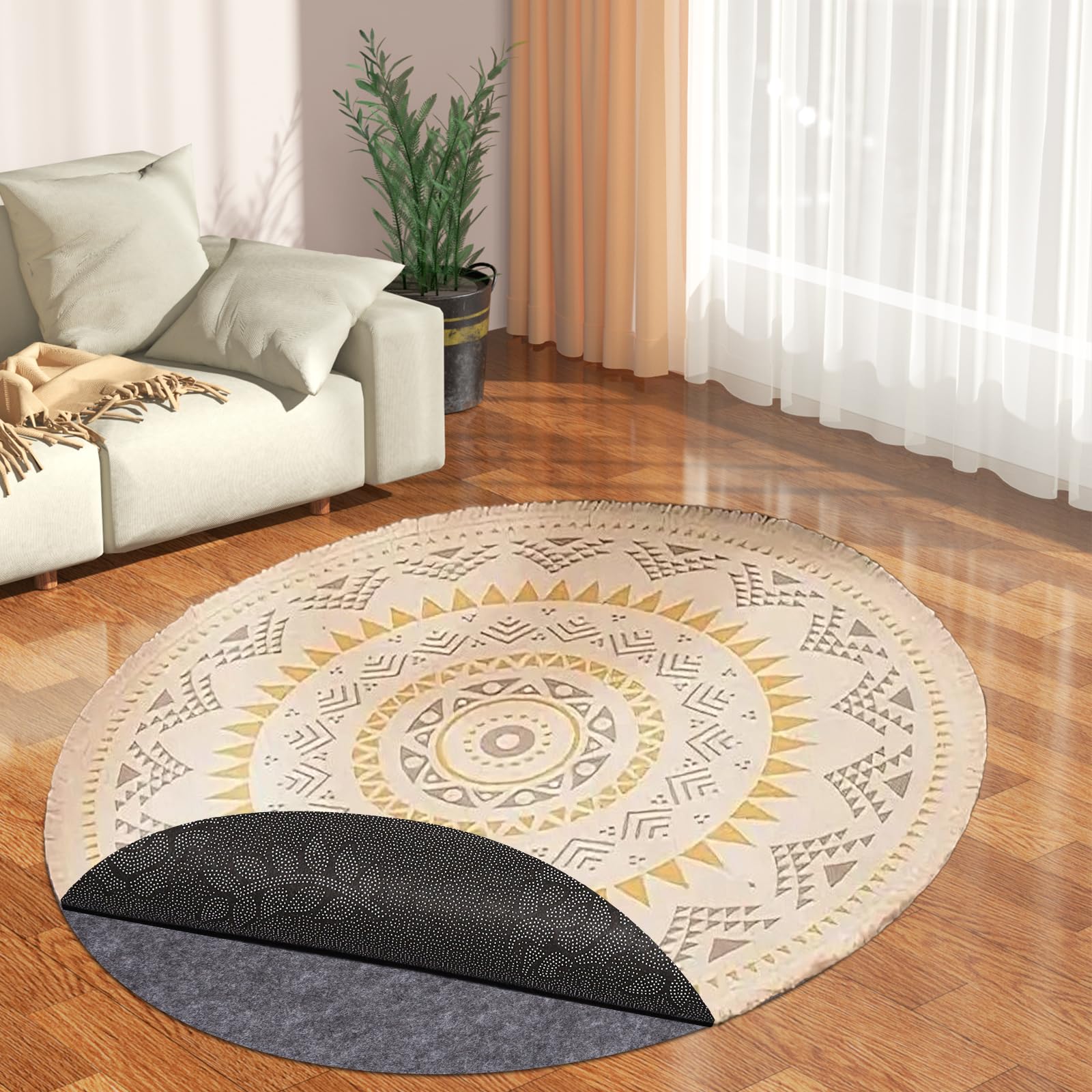 Non-Slip Rug Pads,Round 3 Ft Waterproof Extra Large Area Rugs Non Skid Rug Pad for All Floors and Finishes Durable Hardwood Floor Protective Felt Keeps Rugs in Place, Safe and Secure