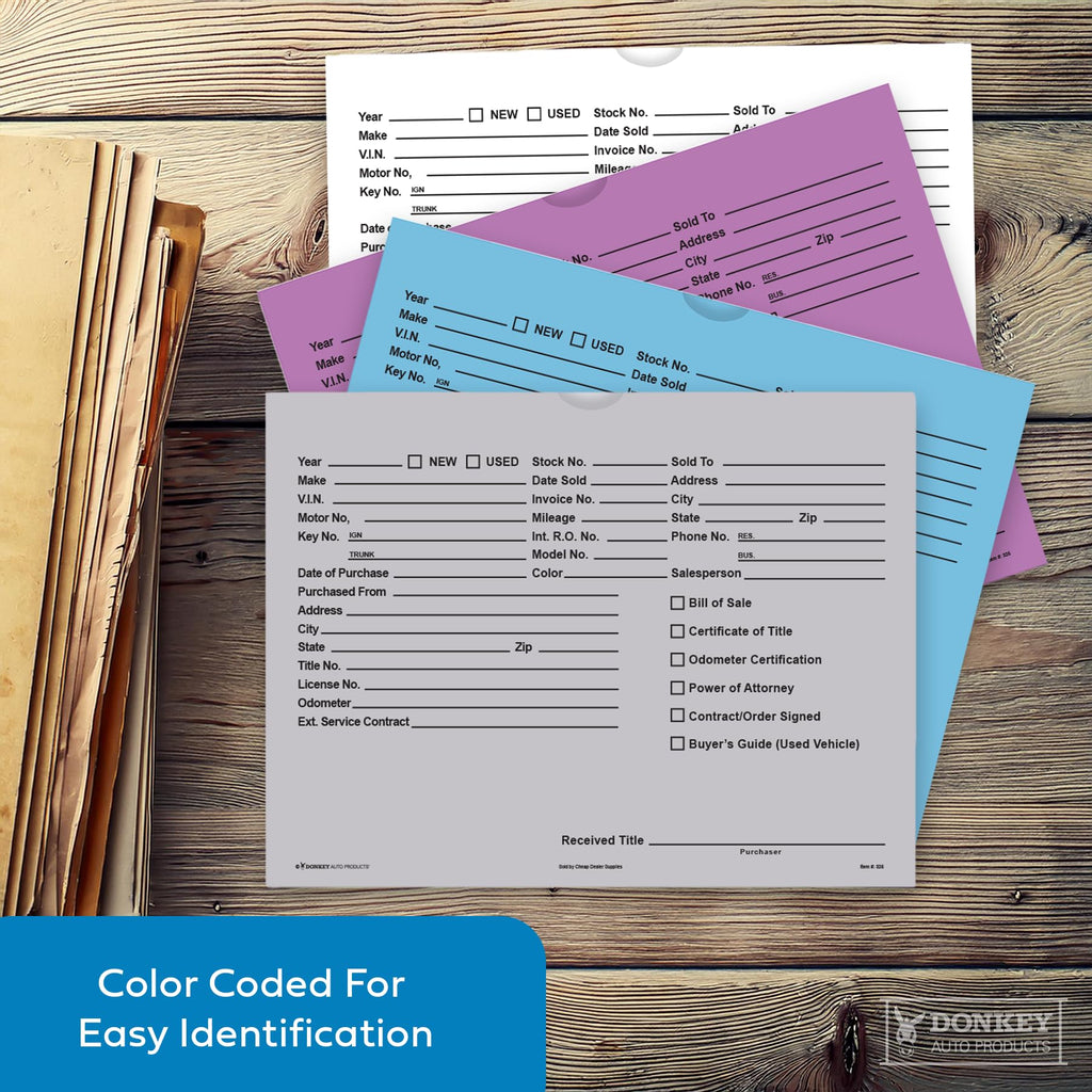 Printed Vehicle Deal Envelopes 9x12 Deal Jackets (100 shrink wrapped) (Blue)