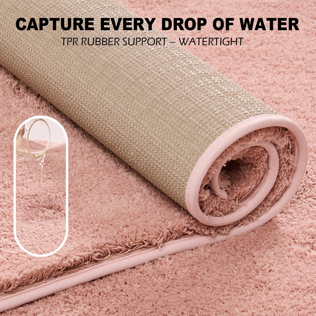 CozeCube Circle Fleece Bath mats for Bathroom, Fluffy Absorbent, Melange Quick Dry Microfiber Bath Rugs, Non Slip Washable Shower Mat Gifts, Brown, 24" X 16"
