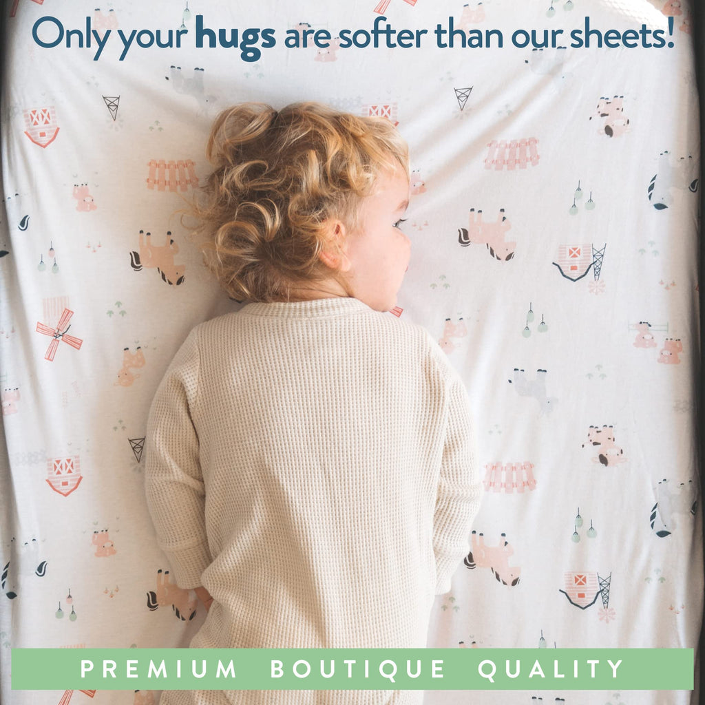 Joey + Joan Bassinet Sheets Compatible with 4moms Mamaroo Sleep Bassinet - Fits 18 x 30 Inch Oval Bassinet Mattress – Buttery Soft 100% Cotton – 2 Pack – Farm Animals – 2 Pack