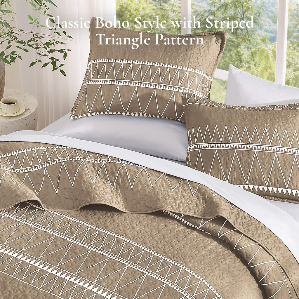Andency Twin Quilt Set Grey, 2 Pieces Boho Lightweight Soft Striped Bedspread for All Season (68"x86"), Gray Printed Bohemian Polyester Reversible Coverlet Comoforter Sets