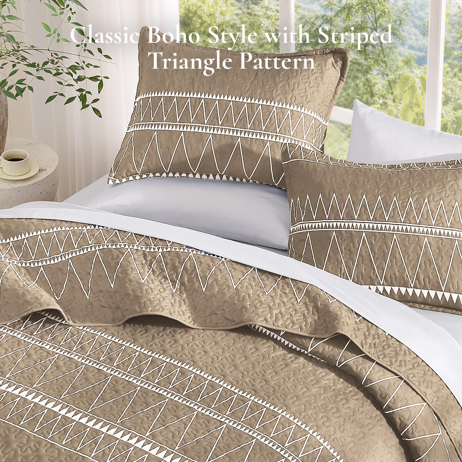 Andency Twin Quilt Set Grey, 2 Pieces Boho Lightweight Soft Striped Bedspread for All Season (68"x86"), Gray Printed Bohemian Polyester Reversible Coverlet Comoforter Sets