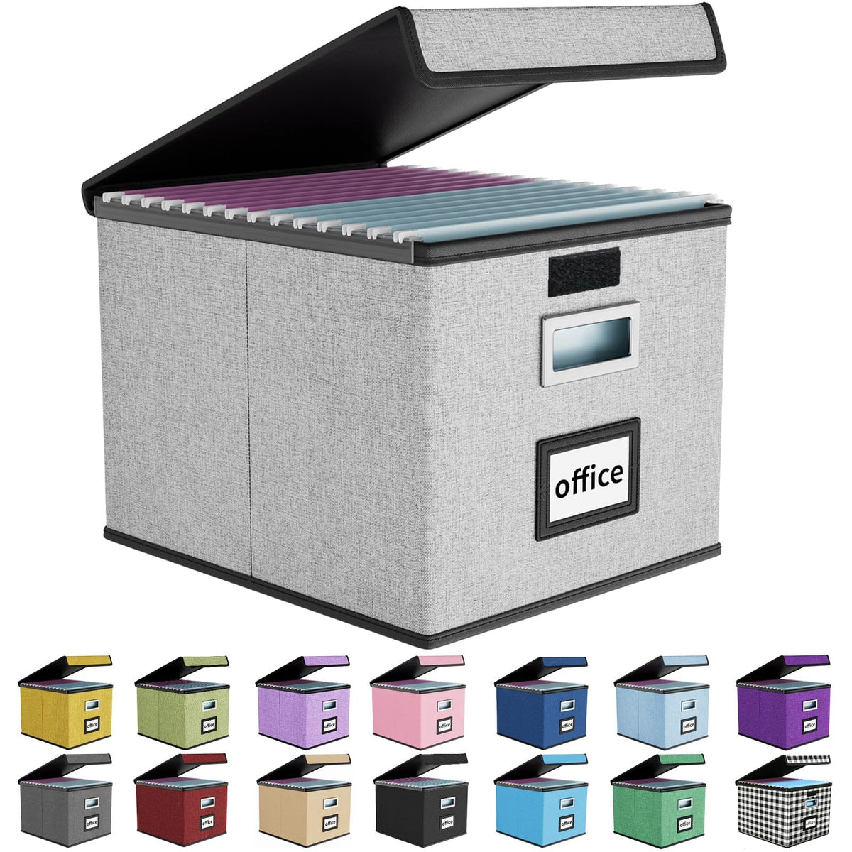 File Organizer Box with Lid, Collapsible Faux Leather Hanging File Folder Box Organizer with Plastic Slides, Decorative Home/Office Filing System Boxes for File and Folders Storage
