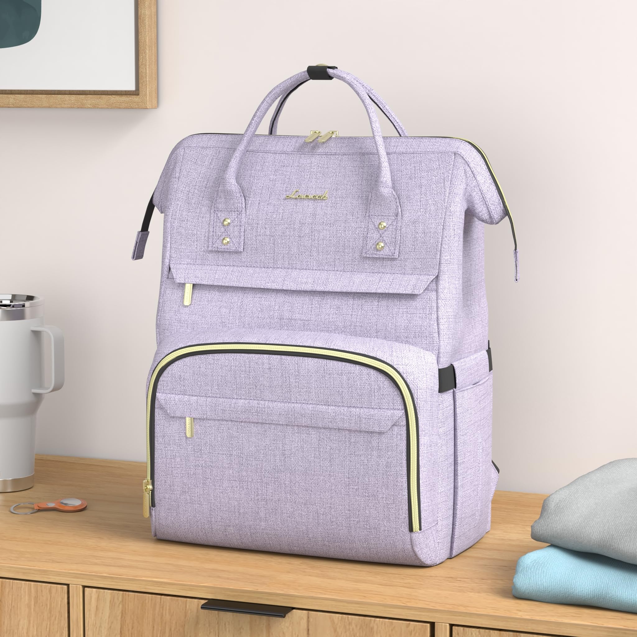LOVEVOOK Laptop Backpack for Women with Giant Tumbler Holder Pocket, 15.6 Inch Work Daypack for Teacher Nurse, Computer College Bookbag Purse, Waterproof Travel Back Pack with USB Charging Port