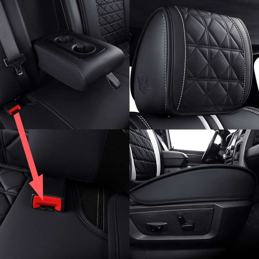 YIERTAI Dodge RAM Seat Covers Fit for 2009-2023 2024 2025 2026 1500/2500/3500HD Pickup Front Seats Only Crew Double Cab Quad Cab Waterproof Leather Seat Covers(2 PCS Front only/Black)