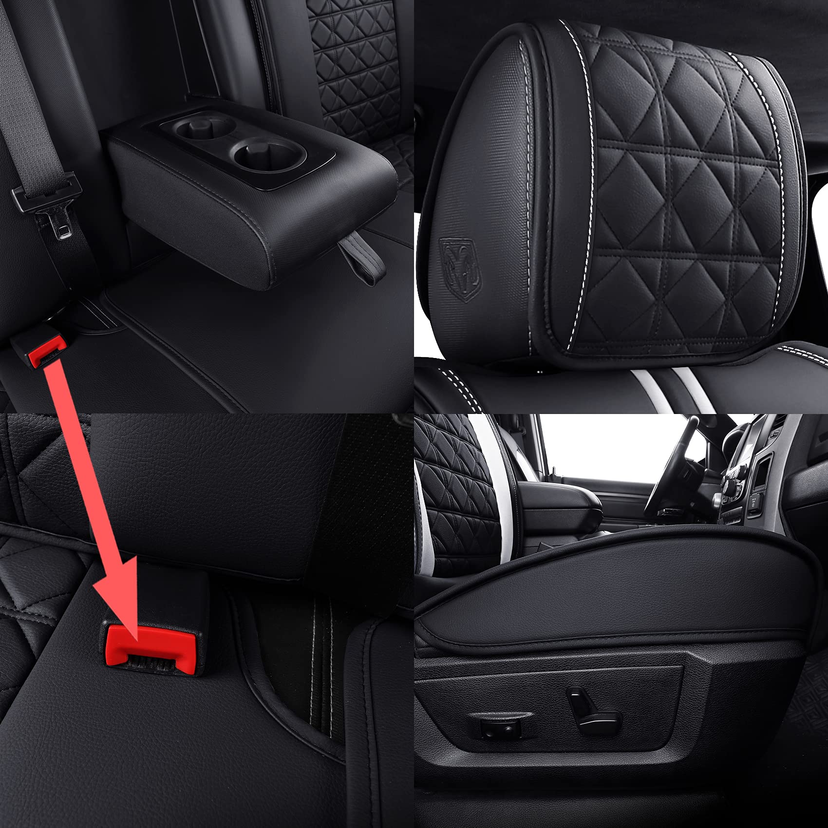 YIERTAI Dodge RAM Seat Covers Fit for 2009-2023 2024 2025 2026 1500/2500/3500HD Pickup Front Seats Only Crew Double Cab Quad Cab Waterproof Leather Seat Covers(2 PCS Front only/Black)