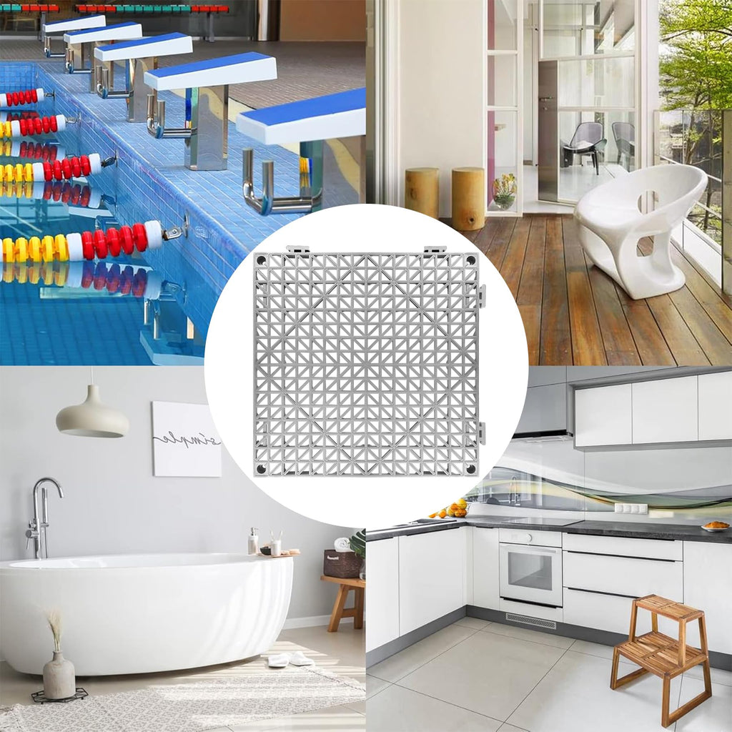 ToLanbbt Modular Interlocking Cushion 8P 11.8" x 11.8" Interlocking Rubber Floor Drain Holes Non-Slip Splicing Drainage Mats for Deck, Shower, Kitchen, Drain Pool, Sauna Bath, Indoor Outdoor (Black)