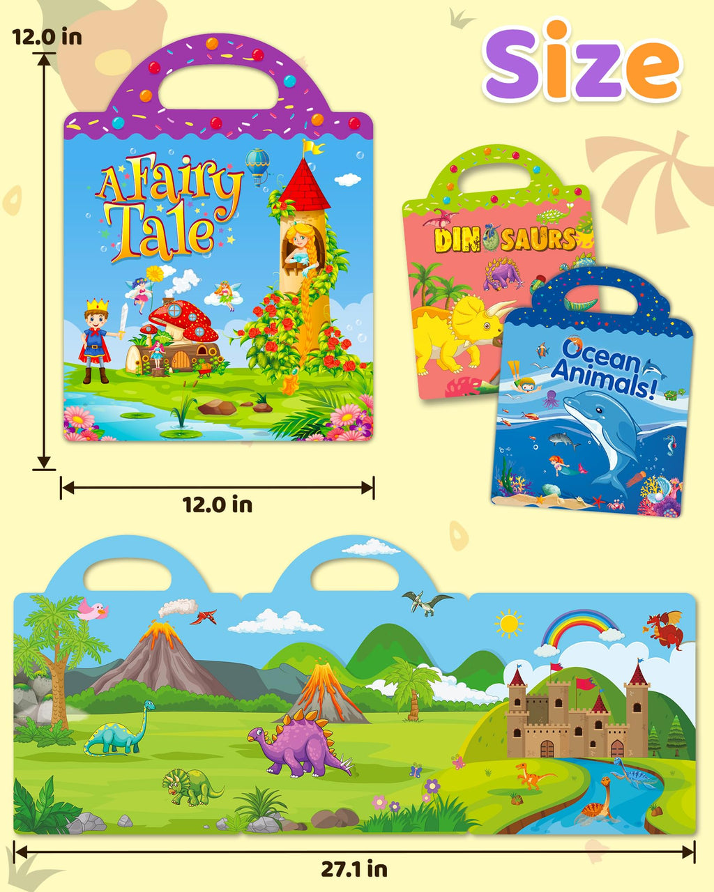 Benresive Reusable Sticker Book for Toddlers, Stickers for Kids, Travel Toys for Arts & Crafts Activities, Birthday Gift for Boys & Girls, Animals Dinosaurs Insects Themes