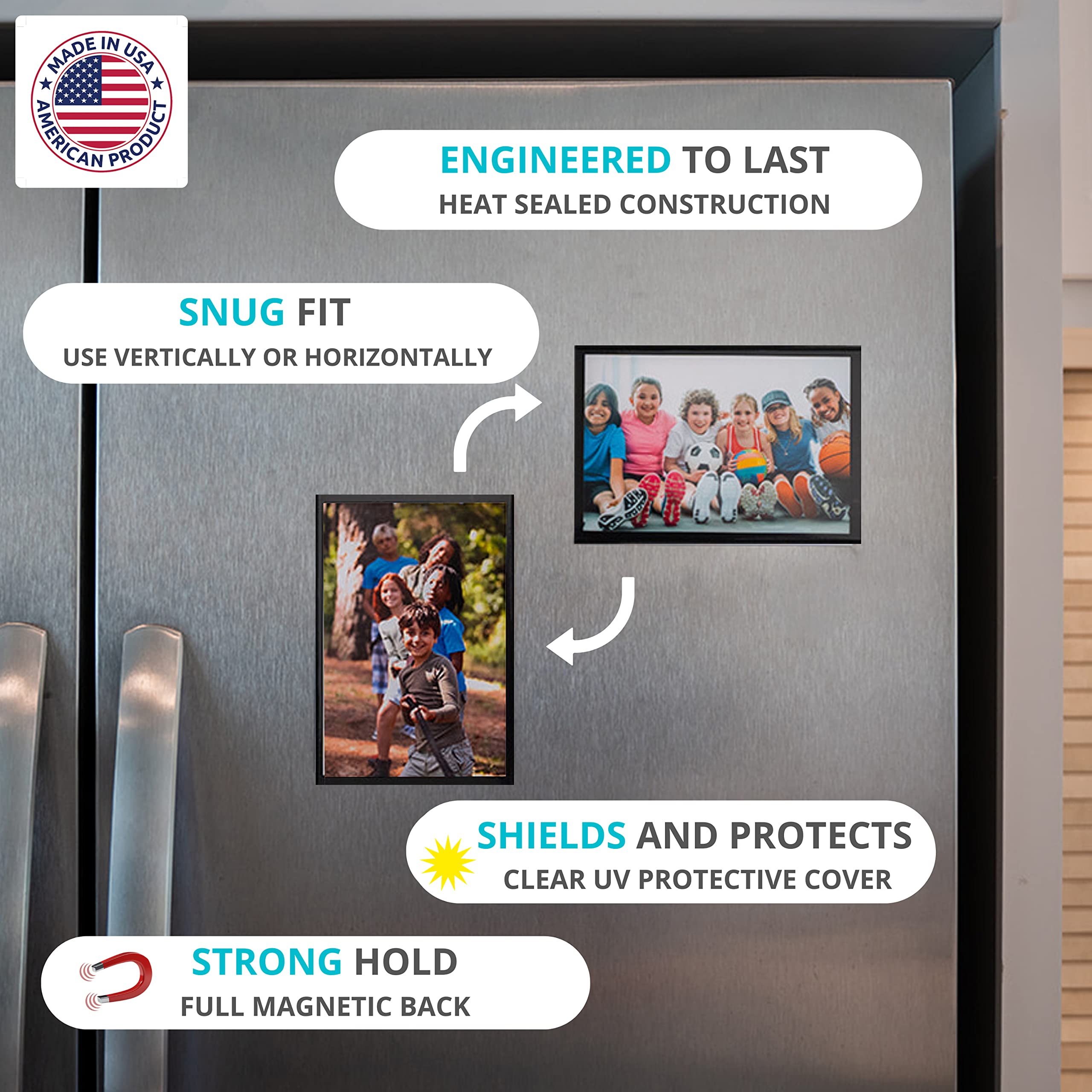 Magtech Magnetic Photo Pocket Picture Frame, White, Holds 2.5 x 3.5 Inches Photos, 10 Pack, Made in the USA (12310)
