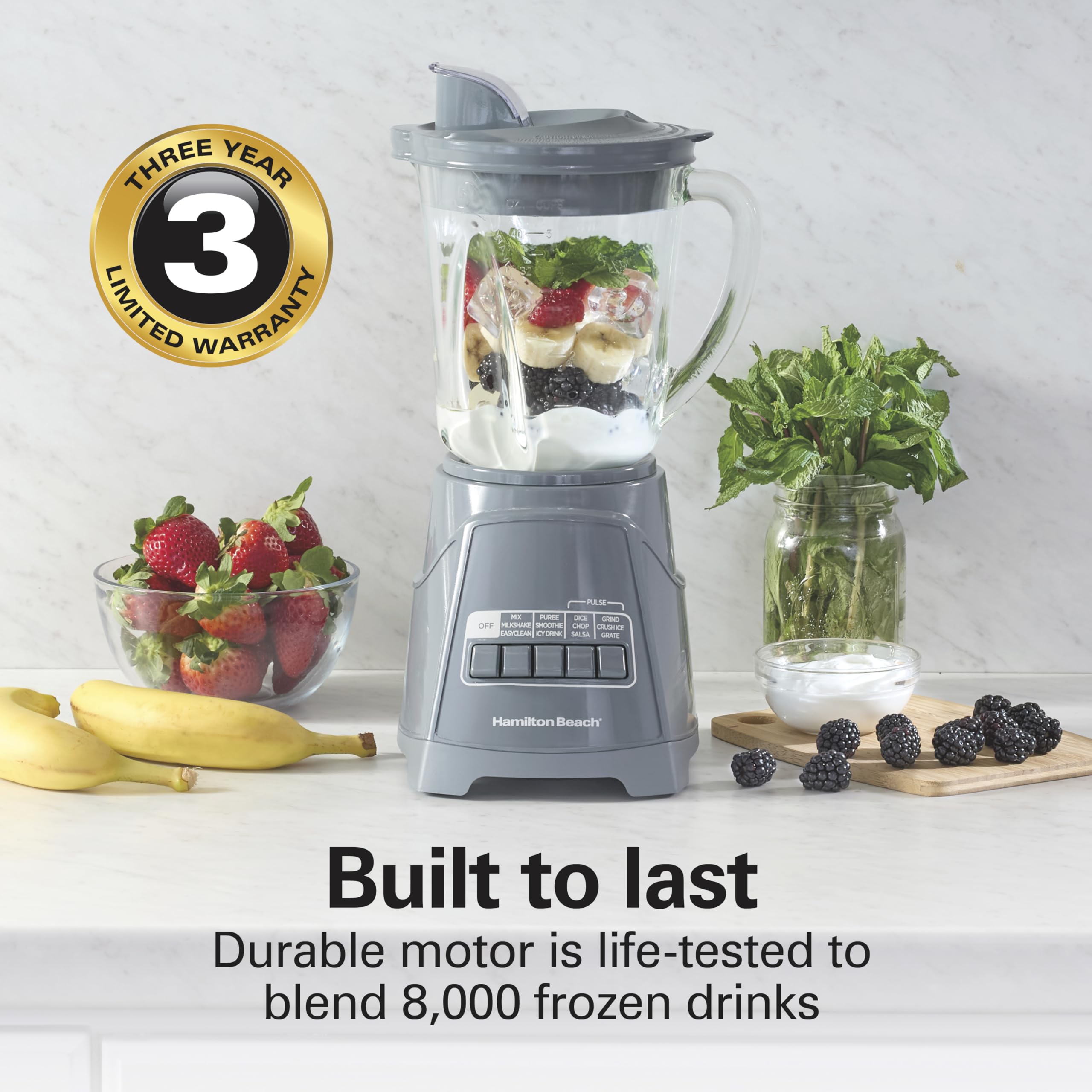 Hamilton Beach Power Elite Wave Action Blender For Smoothies, 40 Oz Glass Jar, 12 Functions Including Puree, Crush Ice, 700 Watts - Black (58148A)