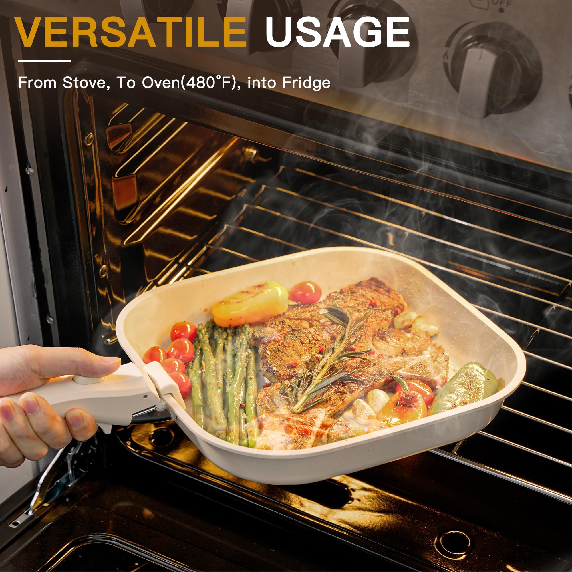 Astercook 21 Pcs Pots and Pans Set Non Stick, Ceramic Cookware Set Detachable Handle, RV Kitchen Cooking Set Removable Handles, Oven Safe, Induction Ready, Stackable, Black, Mothers Day Gifts