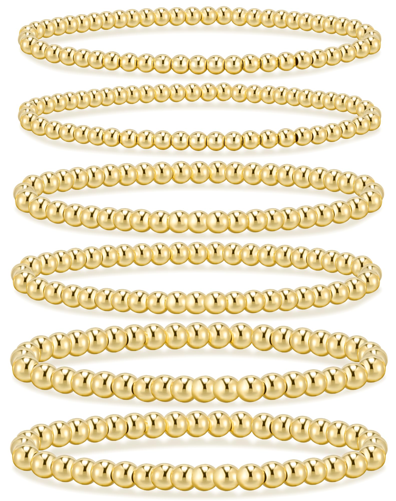 adoyi Gold Bracelets for Women Waterproof, 14K Gold Plated Beaded Strand Bead Ball Bracelets stack Adjustable Jewelry Set for Gifts
