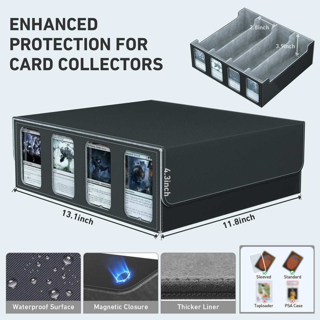 3-Row Trading Card Storage Box, Bulk Cards Case for 2400+ Mtg tcg Magic Playing Game Card Organizer, Commander Deck Box with 3 Supports & 24 Dividers