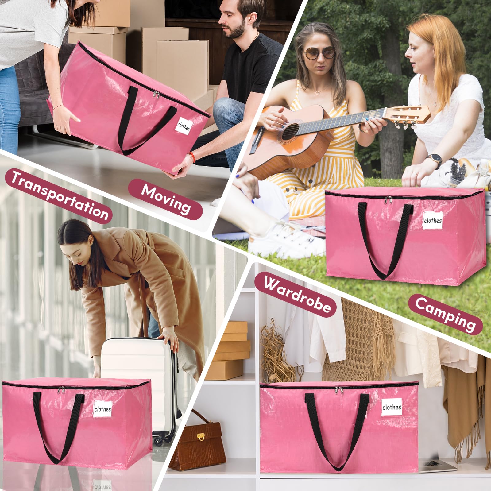 2-Pack Extra-Large Heavy-Duty Storage Totes with Reinforced Handles, Durable Zippers & Waterproof Material — Perfect for Space-Saving, Moving, Shipping and Travel (Black)
