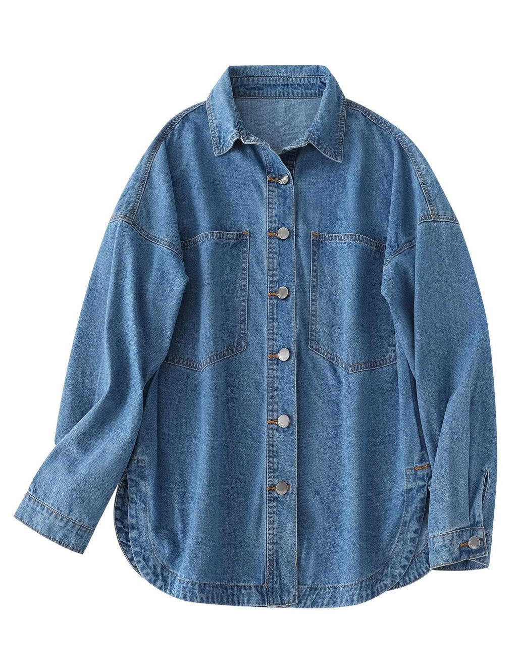 LifeShe Women Denim Shirt Jean Jacket Oversize Button Down Shirt Long Sleeve Jean Tops Trendy Shackets
